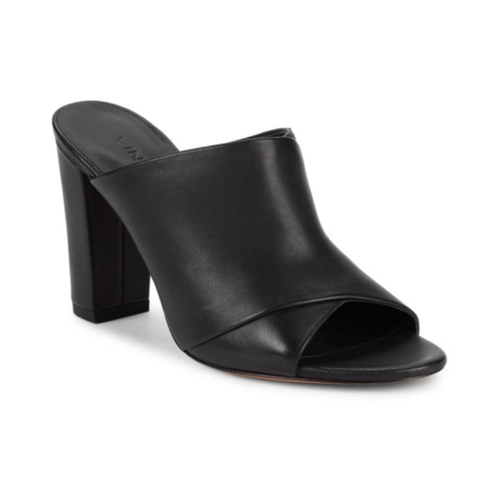 VINCE Cross Strap Leather Mule Sandal Size 8.5 Black